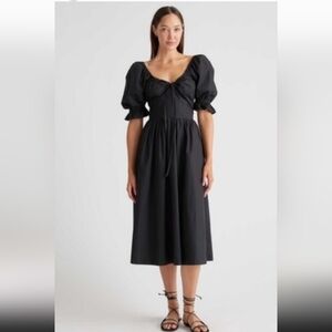 Quince Cotton Black Puff Sleeve Midi Dress